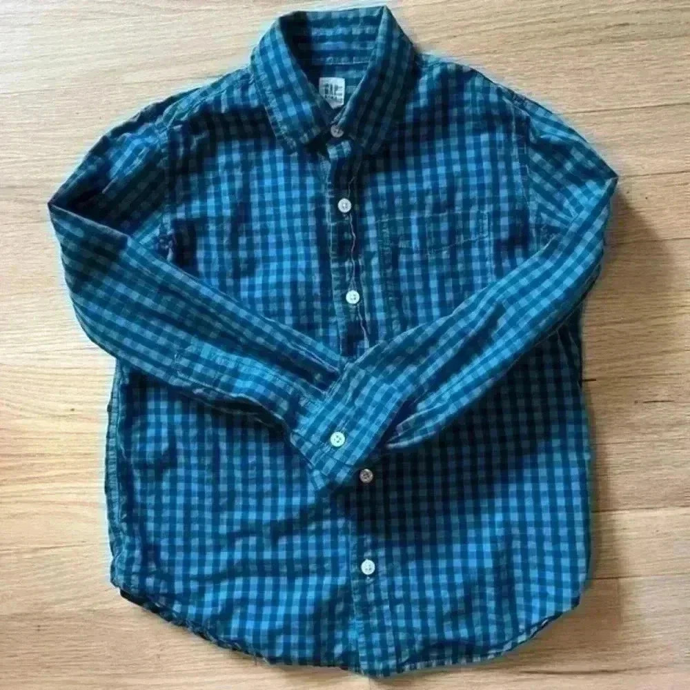 Gap Kids Navy Blue Bright Blue Check Long Sleeve Button Up Down Size Medium M 8
